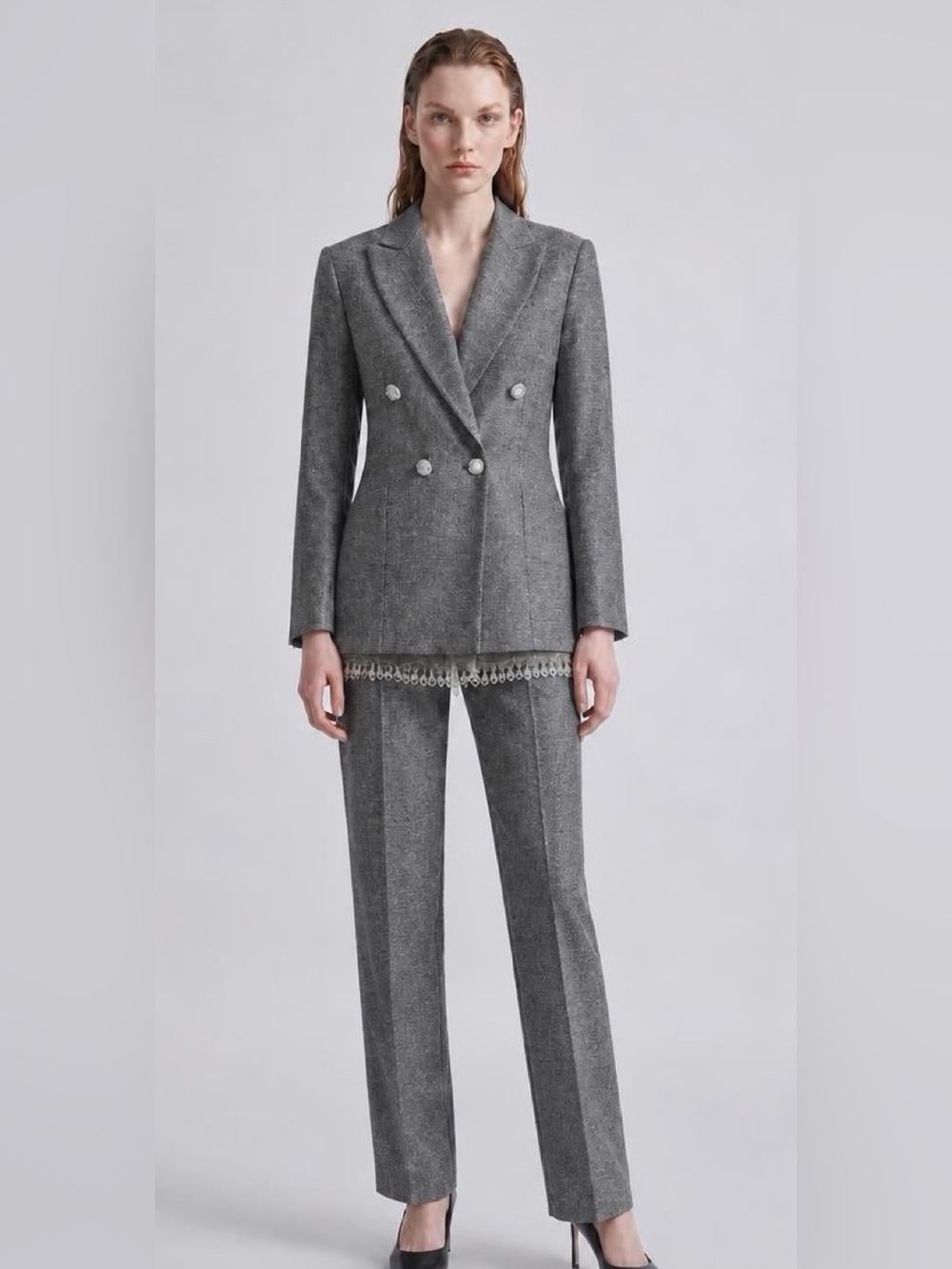 Gianfranco Ferré Vintage Italian Gray Silver Tweed Pantsuit